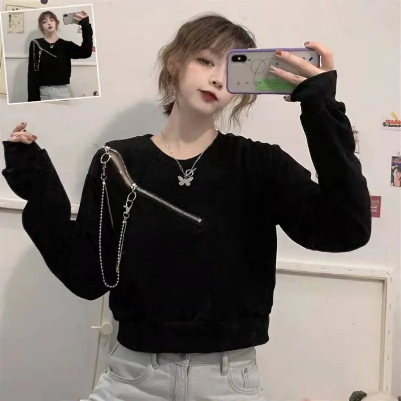 

sweatshirt women spring Autumn solid coat Korean hooded pullover female wild loose long sleeve oversized sweatshirts black top