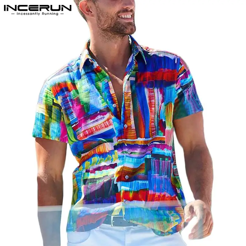 

Летние Для мужчин гавайская рубашка с принтом короткий рукав Повседневное Camisa Masculina 2021 уличная отдых для отдыха Топы S-3XL INCERUN