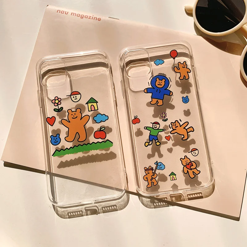 

Cute phone case illustration bear for iphone 11pro Apple 12 phone case iphonexs max / XR transparent 7 / 8plus suitable for 11