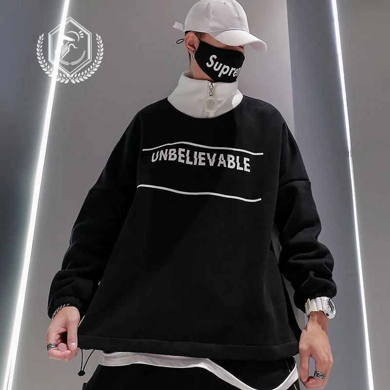

Men Fashion Loose Print Casual Zipper Pullover Hip Hop Sweatshirts