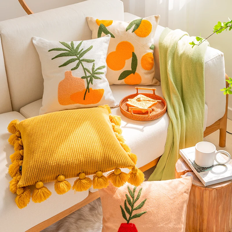 

Nordic PLANT Embroider Tufted Cushion Cover 45x45cm Tassel Pillow Cover Home Decoration Pillowcase Pillow Sham For Car Sofa Bed