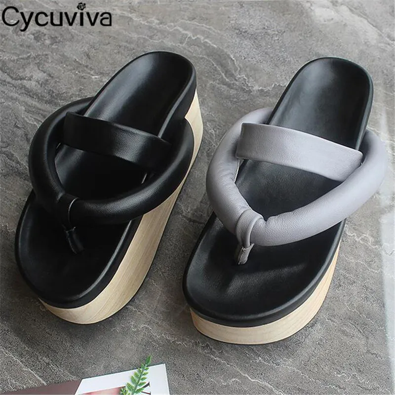 Шлепанцы женские на толстой подошве кожаные сандалии Повседневная летняя