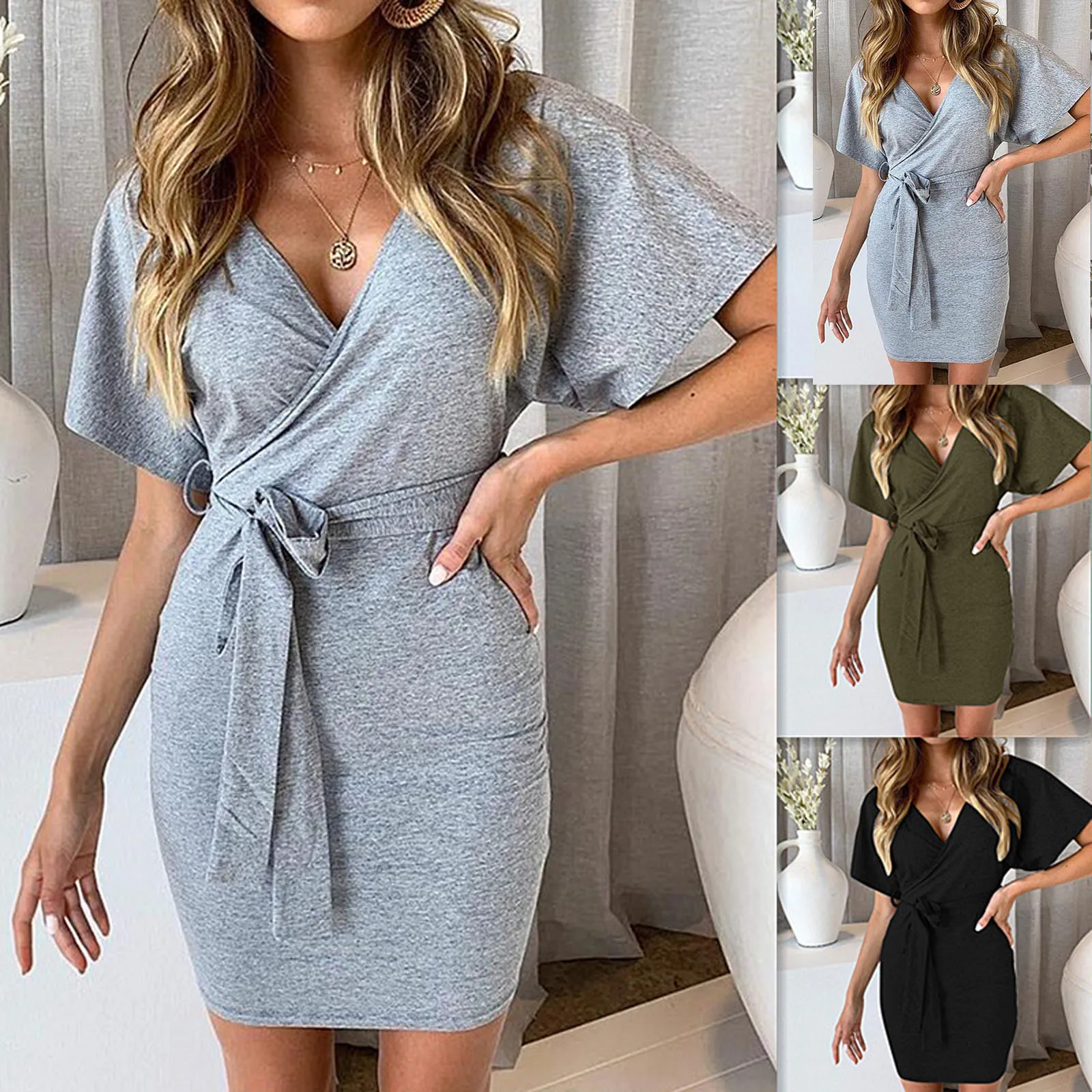 

Women Dress Summertime Fashion Women One-piece V-neck One-piece Dress For Ladies vestidos de mujer casual плая для женин