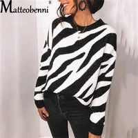 2021 autumn fashion black stripes print loose knitting sweaters women winter hip hop long sleeve pullovers streetwear outerwear