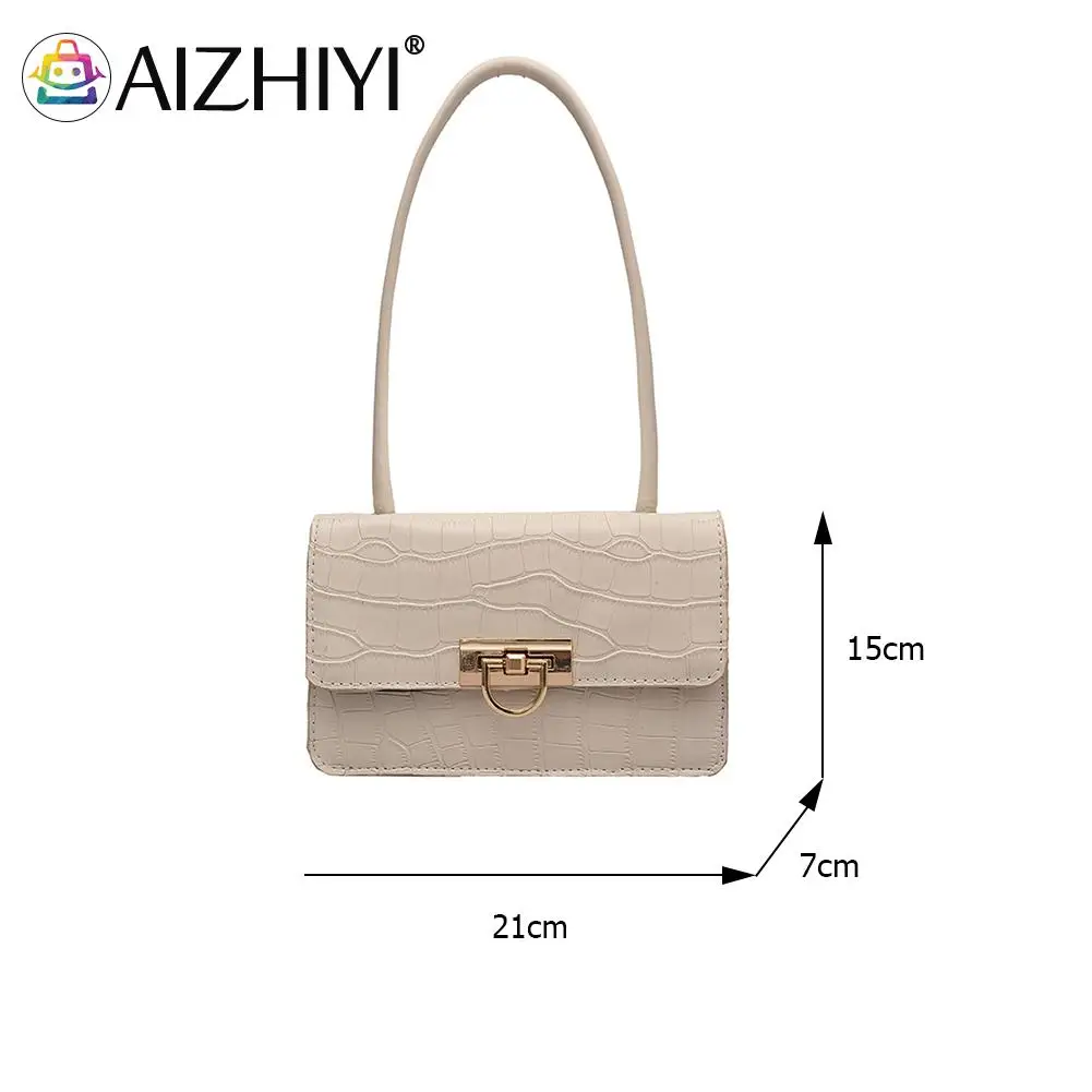 

Vintage Women Pure Color Alligator Pattern PU Leather Shoulder Underarm Bag Casual Ladies Top-handle Handbags Small Purses