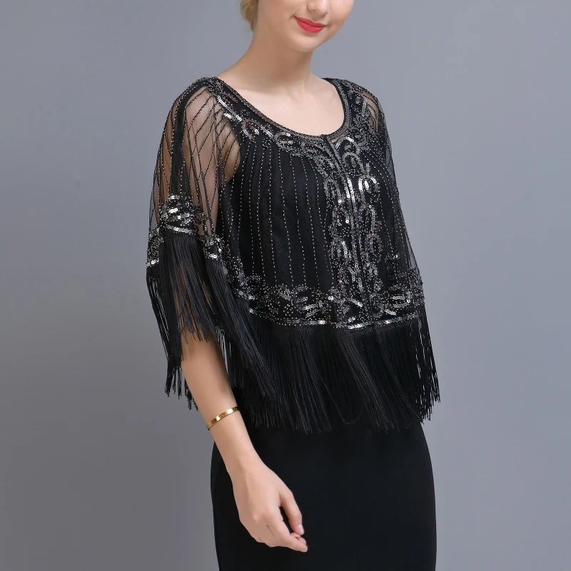 Женская плотная шаль из сетчатой пряжи с кисточками на подоле для латинских