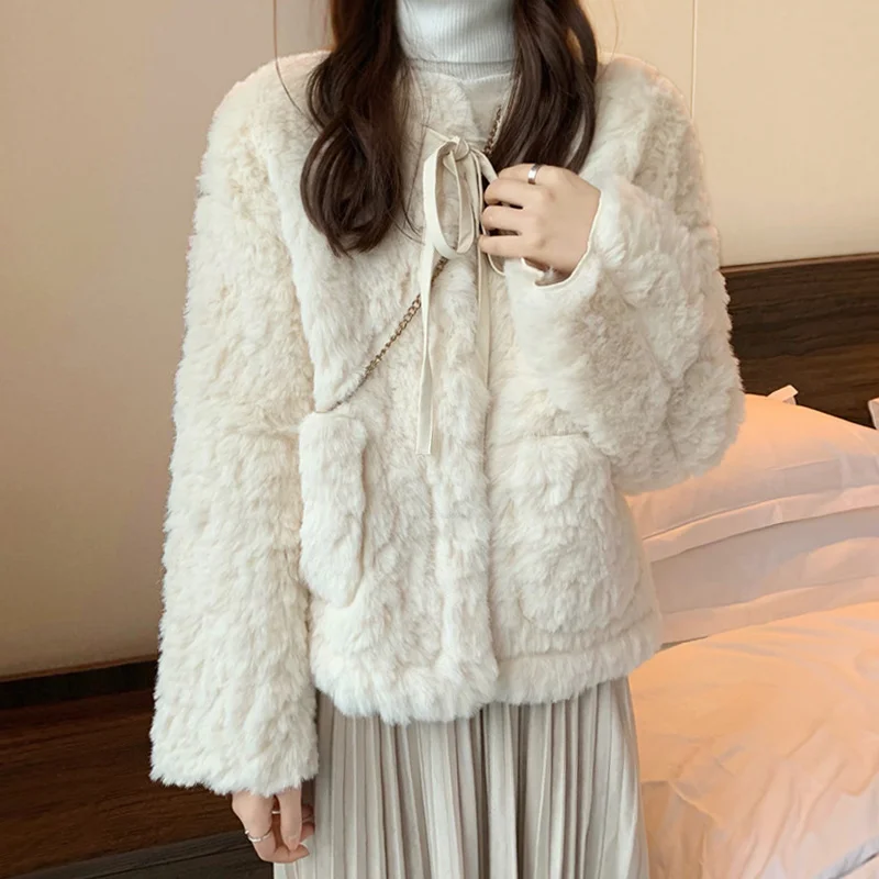 Меховое интегрированное пушистое утепленное пальто для женщин осень-зима 2021