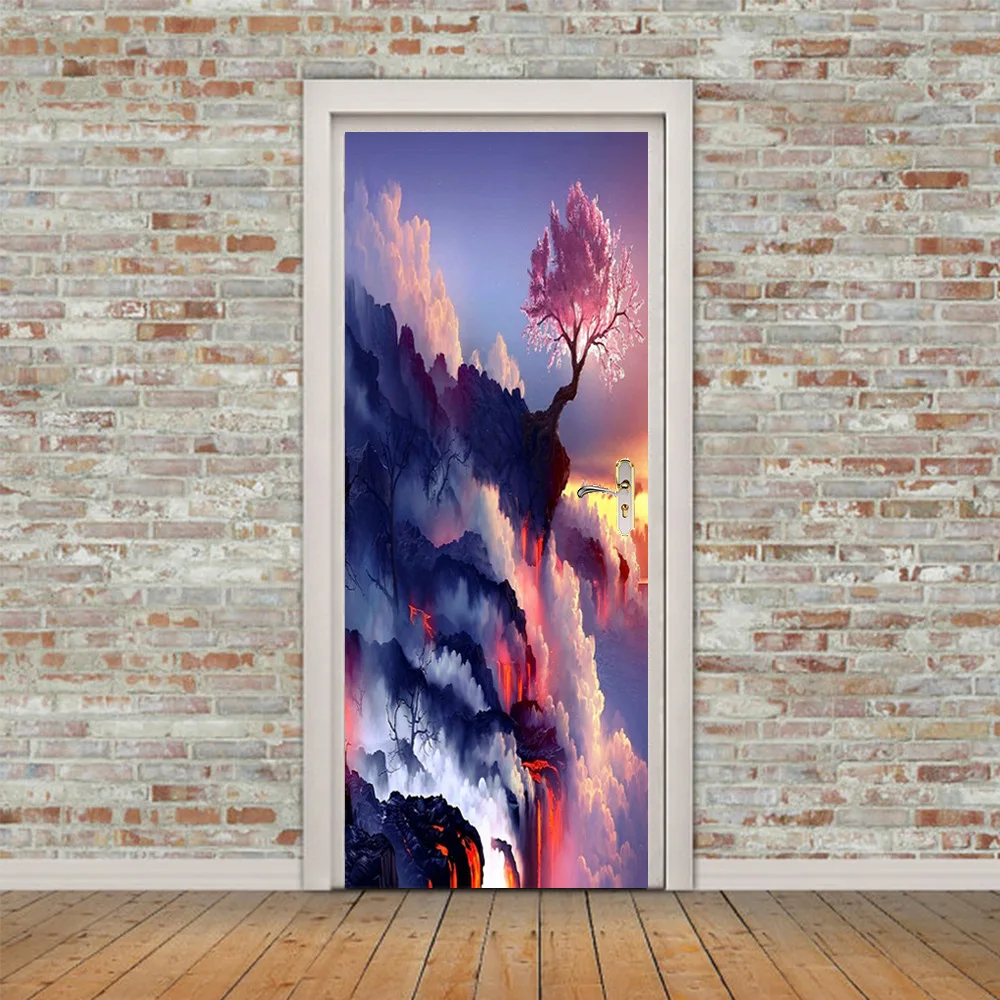 

Цветной горный лес туман природный пейзаж 3D дверная Наклейка ПВХ водостойкая самоклеящаяся Настенная Наклейка s дверь плакат Декор наклейк...