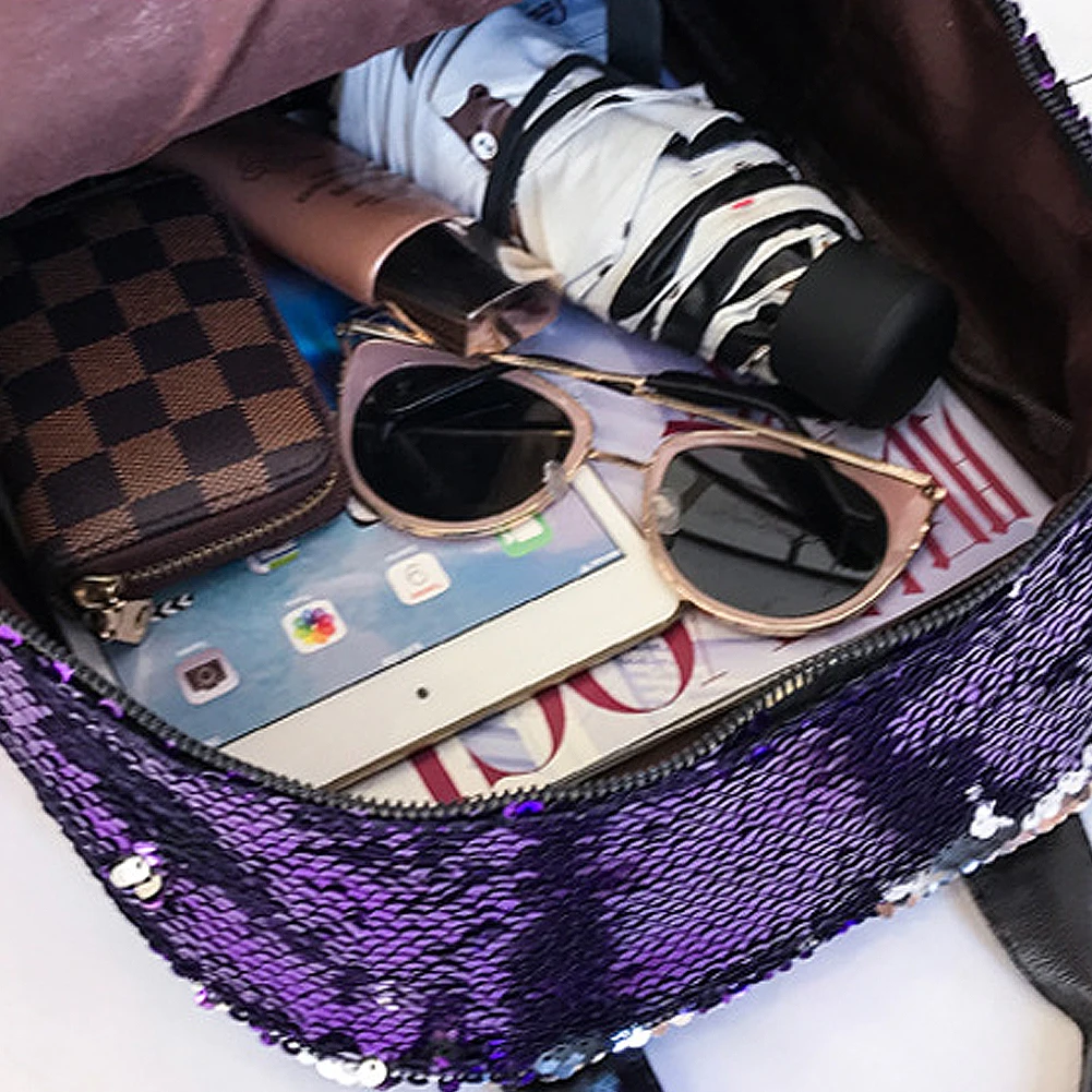 Женский рюкзак с блестками кожаный защитой от кражи повседневный Школьный