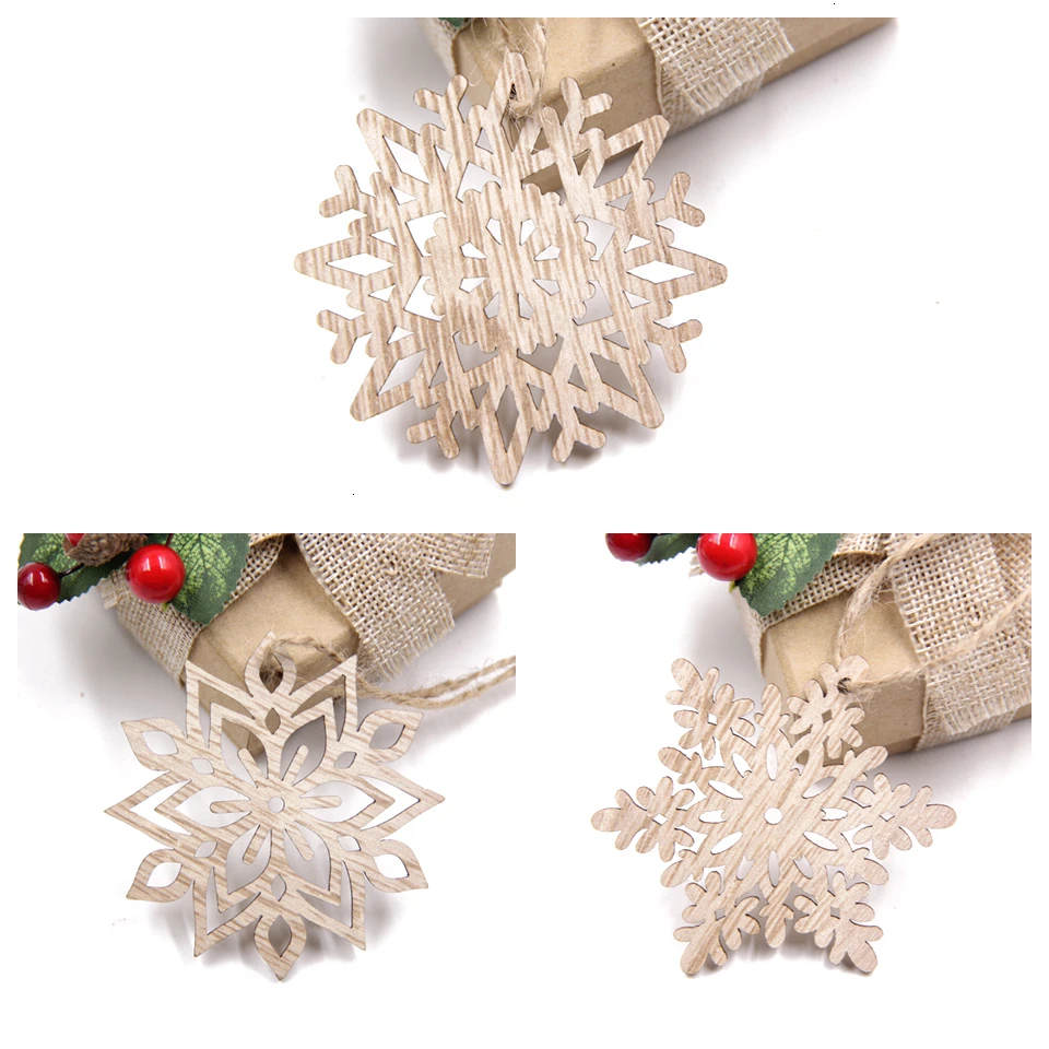 6pcs-Mix D 6 шт./партия, разноцветные Рождественские снежинки, деревянные подвески, украшения, деревянные ремесла, подвесные подарки, рождественские елки, украшения - Цвет: 6pcs-Mix D