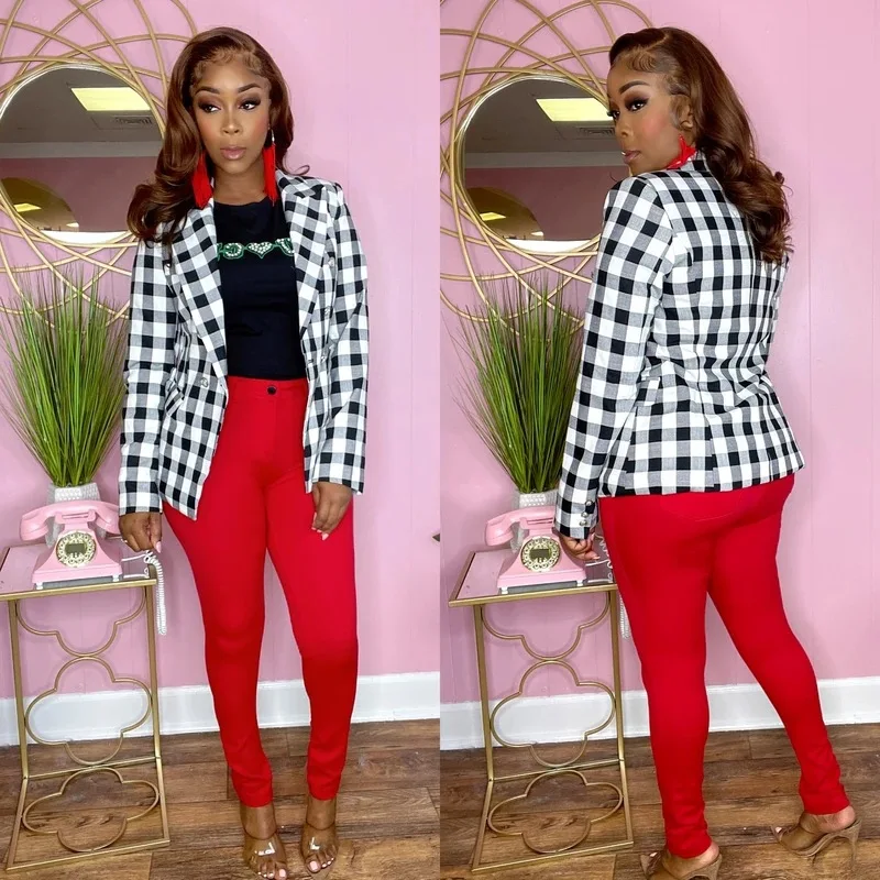 

Chocomist Outwear Casual Fashion Plaid Women Blazer XZ6009