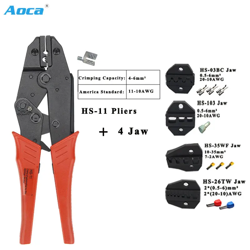 

HS-11 pliers 10 Jaw kit for clamp of galvanothermy film terminal 4-6mm2 11-10AWG crimping pliers 230mm connectors brand tools