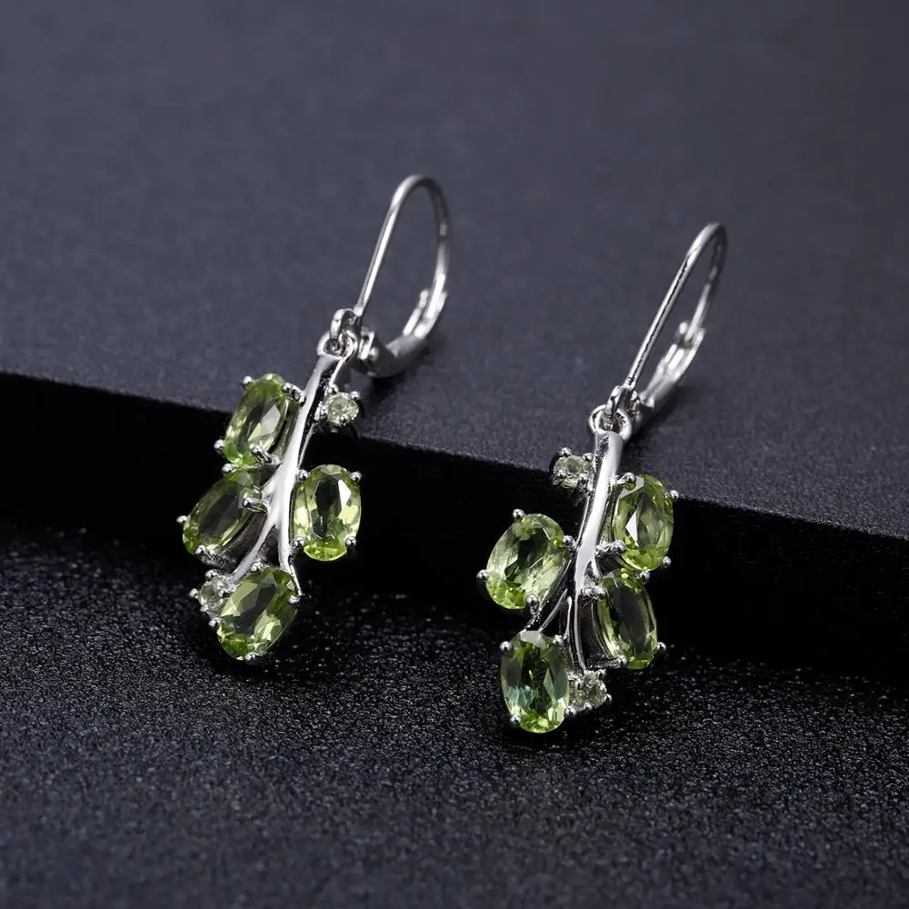 GEM'S BALLET 925 пробы, серебряные серьги в форме пальмы, 4.29Ct, натуральный Перидот, Серьги с драгоценными камнями для женщин, свадебные ювелирные изделия