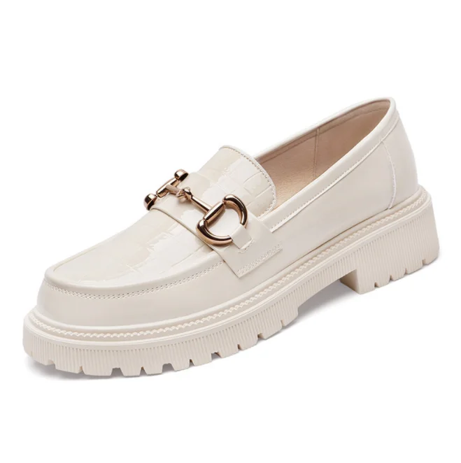 

Luxury Loafers Women 2021 Fashion Spring High Quality Deigner Metal Buckle Office Platform Loafers Slip-on Soft Female Shoes