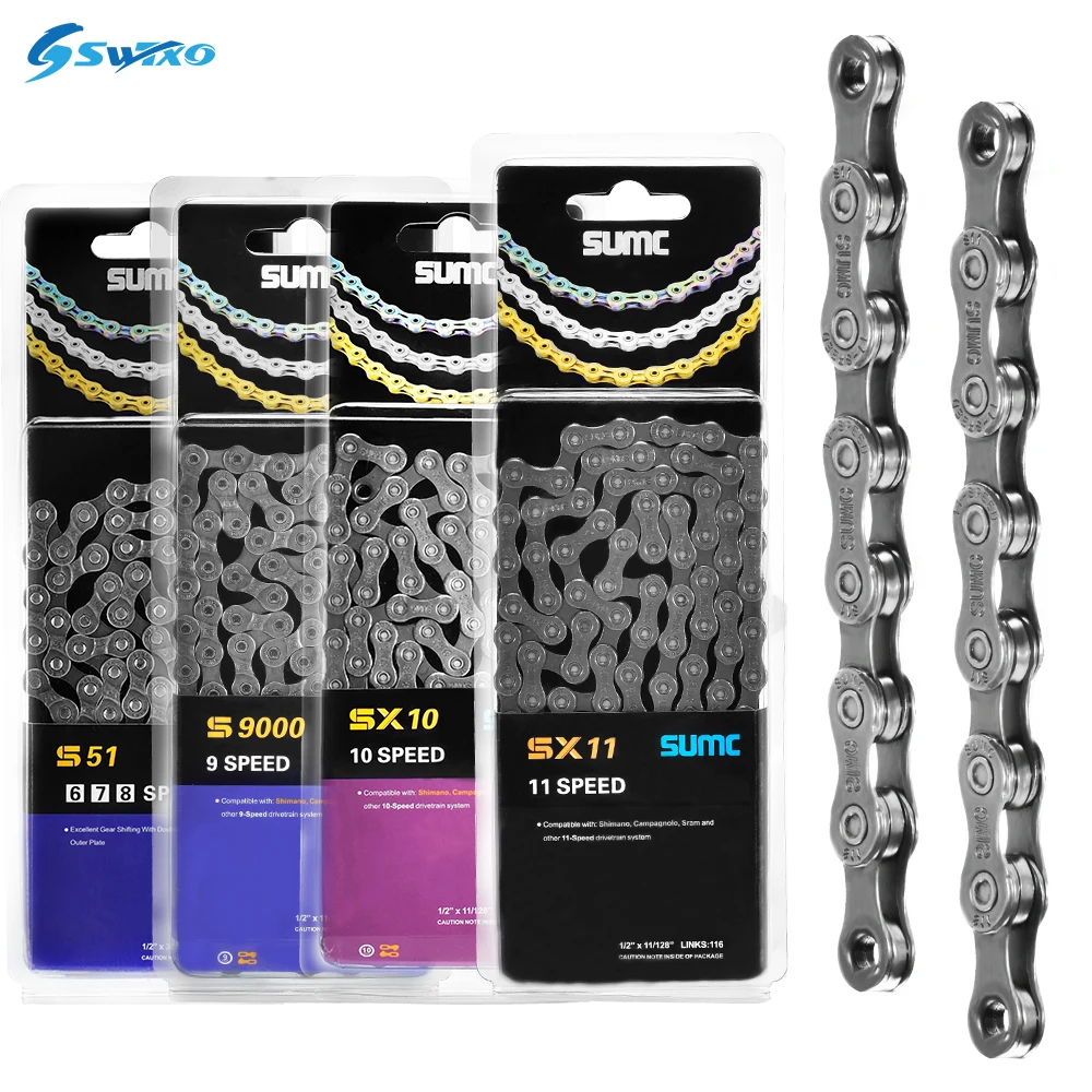 

SWTXO 6/7/8 9 10 11 Speed Bicycle Chain MTB Road Bike Chain for Shimano Sram Campagnolo with Magic Buckle 1/2"x11/128" 116 Links