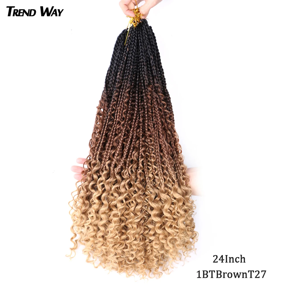 

Trend Way 20 24Inch Box Braids Colorful Crochet Hair Synthetic Curly End Bohemian Ombre Box Braiding Hair Extension Blonde Black