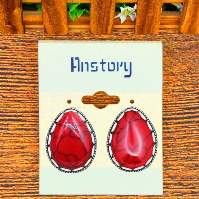 5 Colors Water Drop Stone Earrings Stud Vintage Lady Antique Silver Plated Push-Bback Fashion Jewelry TE509 | Украшения и