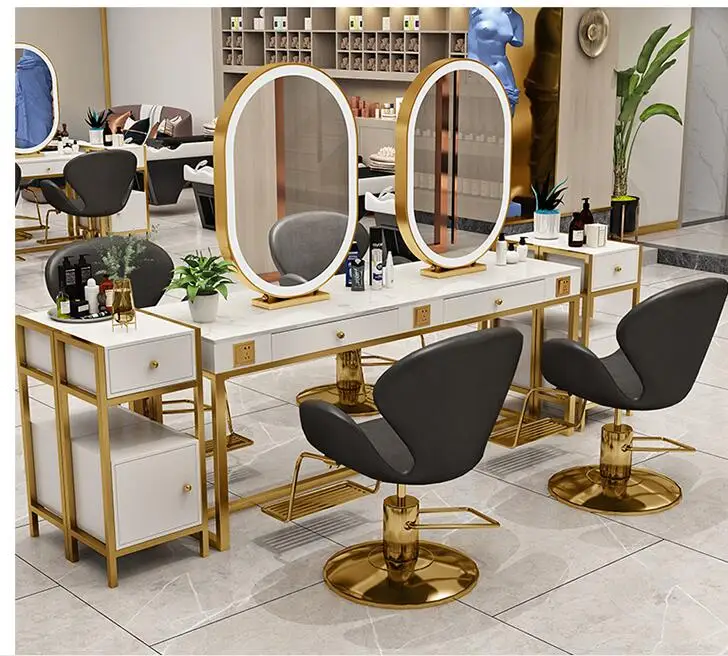 melhor Barber Shop Espelho De Mesa De Mármore Net Celebridade Salão De Beleza Espelho Mesa Salão De Beleza Especial Espelho Com Luz Integrada