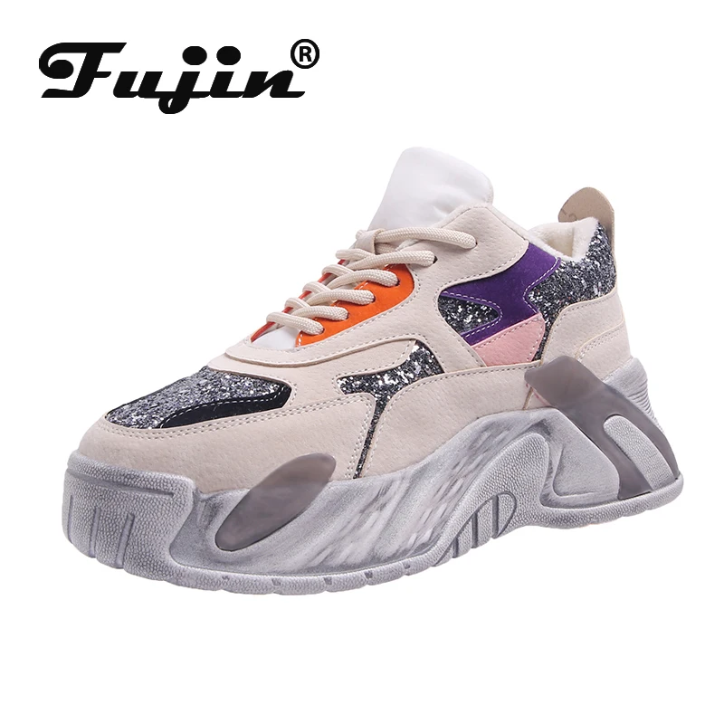 Женские кроссовки на толстой подошве Fujin дышащие с круглым носком для отдыха