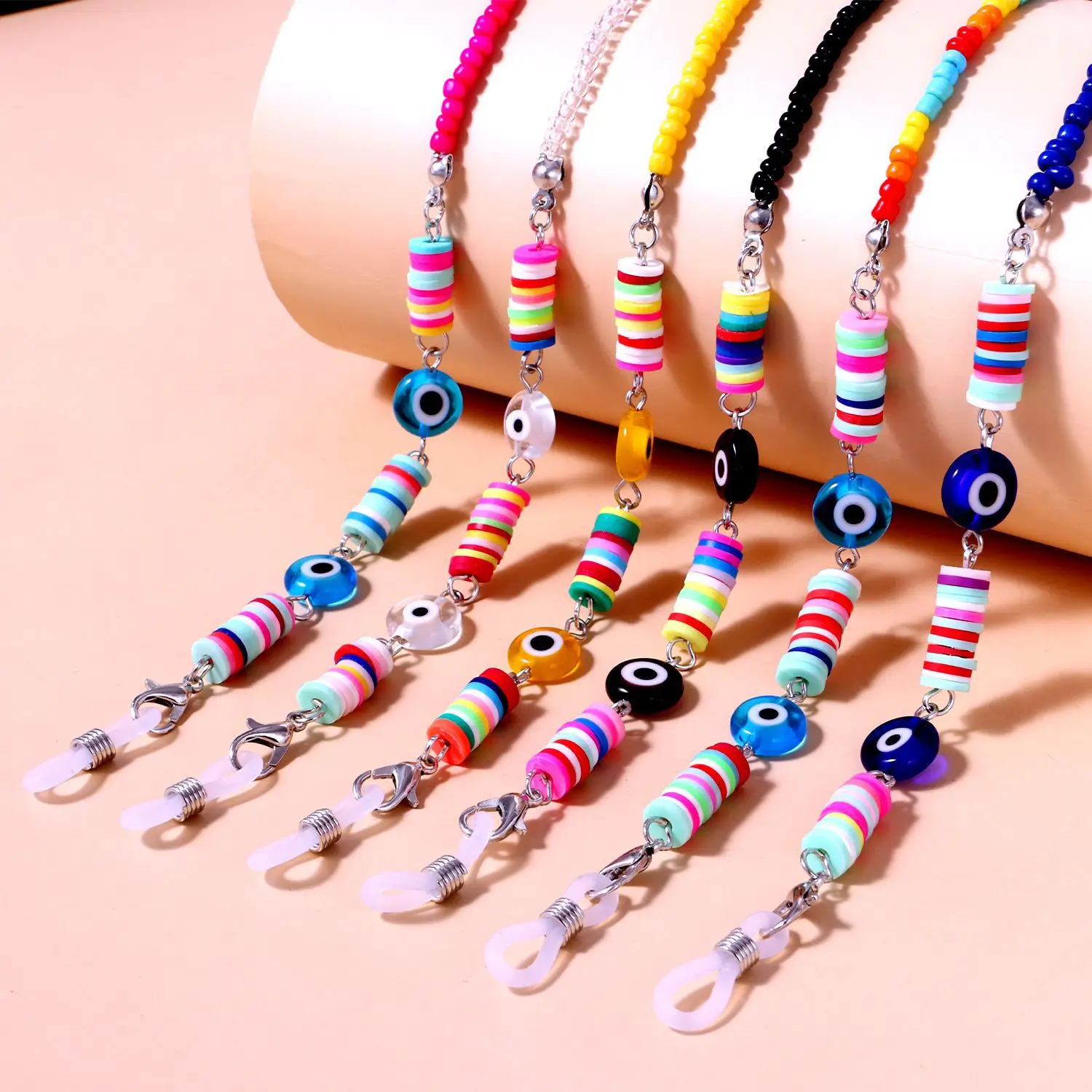 

Bohemian Colorful Eye Glasses Chain For Women Girls New Novelty Handmade Soft Pottery Clay Bead Daisy Reading Glasses Strap Gift