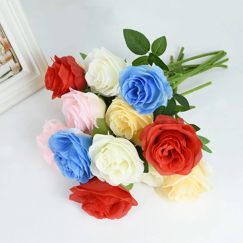 

5pcs Silk Rose Artificial Flowers Branch Bridal Bouquets Wedding Decoration Fake Flowers With Leaves Home Table Hotel Decoration