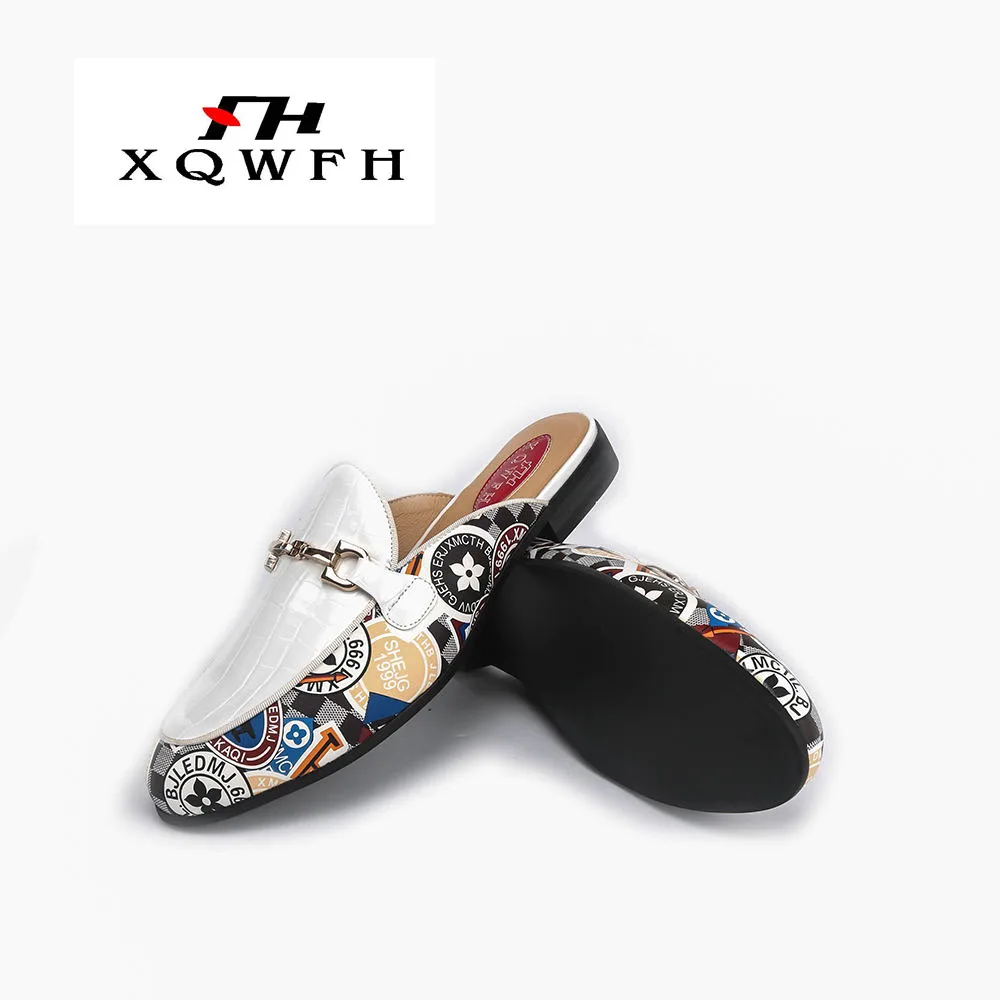 XQWFH/брендовые летние мужские шлепанцы; модные Вьетнамки с принтом; кожаные мужские повседневные пляжные сандалии; нескользящие мужские лоферы