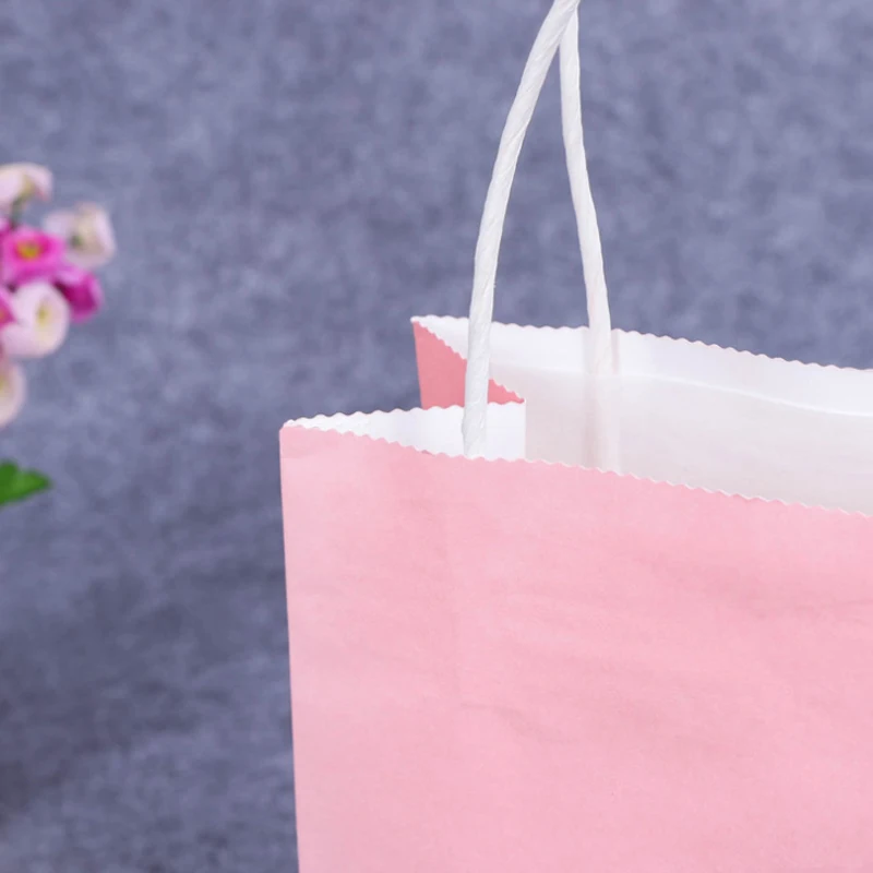 

10PCS DIY Multifunction soft pink Kraft paper gift bag 18x15x8cm S size packing bags Christmas gifts bag with handle
