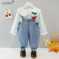 baby girl set newborn toddler girls clothes flower body suit flower tops denim overalls casual outfit spring autumn infant set
