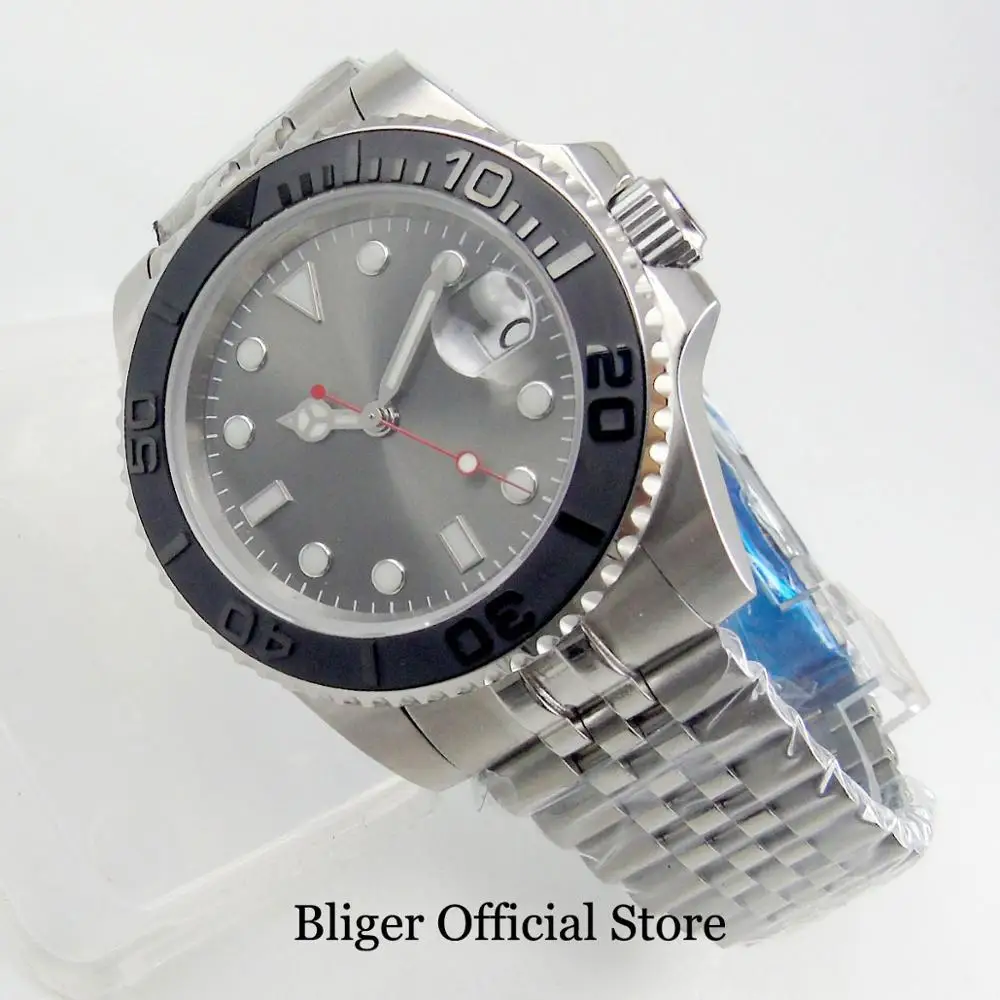 BLIGER Automatic Men Watch Grey Sterile Dial MIYOTA Movement Jubilee Band Brushed Bezel
