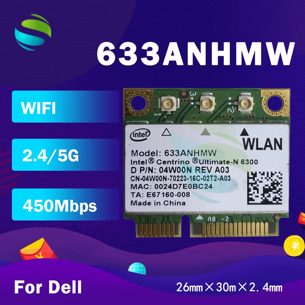 Ultimate N 6300 633AN 633ANHMW 6300AN Половина мини PCIe Wlan Беспроводная Wi Fi карта 450 м для DELL E4310 E6410