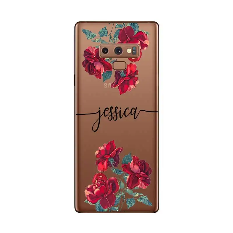 Flower Custom Name DIY Transparent Soft Silicone Case Cover For Samsung Galaxy Note 3 4 5 8 9 10 Plus M10 M20 M30 Grand Prime |