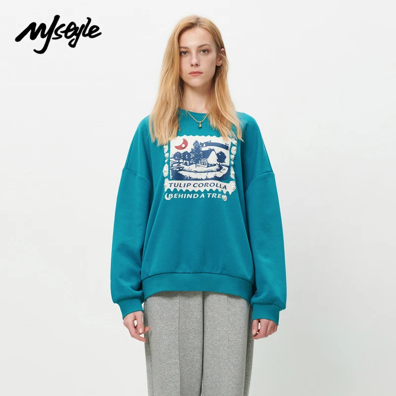 

Mjstyle Winter Women's Warm Graffiti Blue Black Plush Sweatshirt for Dancers Fleece Pullovers Sportswear 821180027