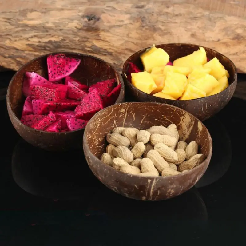 

Natural Coconut Wooden Bowl Fruit Decorative Dinnerware Rice Ramen Salad Bowls Tableware Spoon Set Kitchen Tableware Supplies