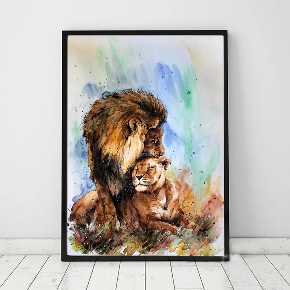 

Cartoon Lion Oil Painting Cute Animal Print Canvas Painting Love Children's Room Wall Art Home Decoration Posters Pictures
