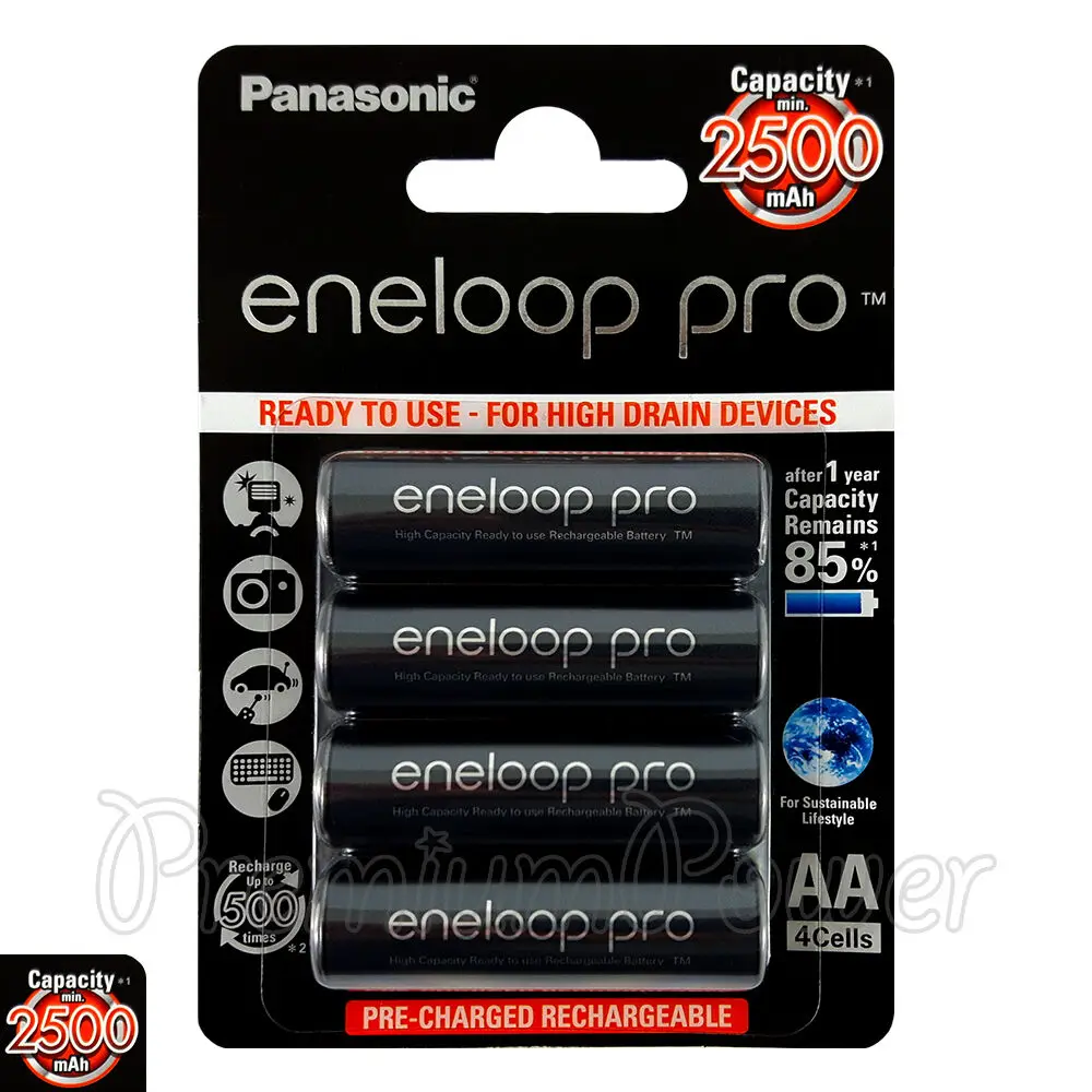 

4 x Panasonic Eneloop PRO AA batteries 2500mAh Rechargeable HR6 Ni-MH BK-3HCDE