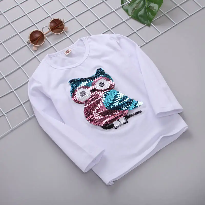 Новая футболка с рисунком Совы футболки блестками для девочек подростков