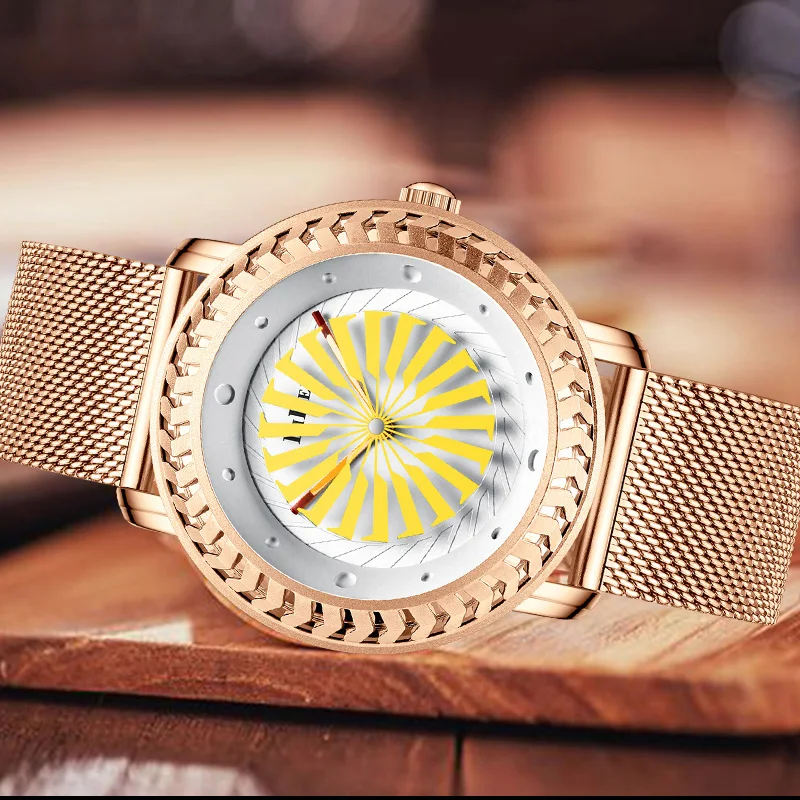 Модные мужские повседневные часы с сетчатым ремешком из нержавеющей стали BIDEN