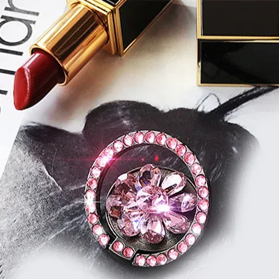 pink Кронштейн Rhinestone держатель телефонного звонка универсальный металлический Алмазный телефонная розетка поворотный штифт кольцо стойка круглый кронштейн держатель - Цвет: pink