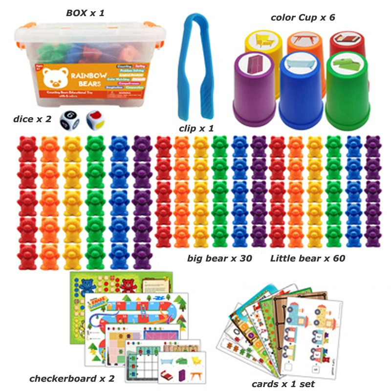 Обучающие игрушки Монтессори коробка радужные стаканы подсчет медведей цветные