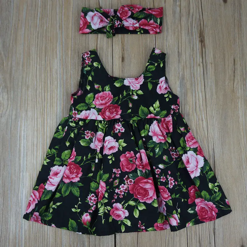 

Newborn Baby Girls Dress Summer flower Bow Dresses Party Clothes Cotton Birthday Girl Frocks Black Princess 2 3 4 Years Old
