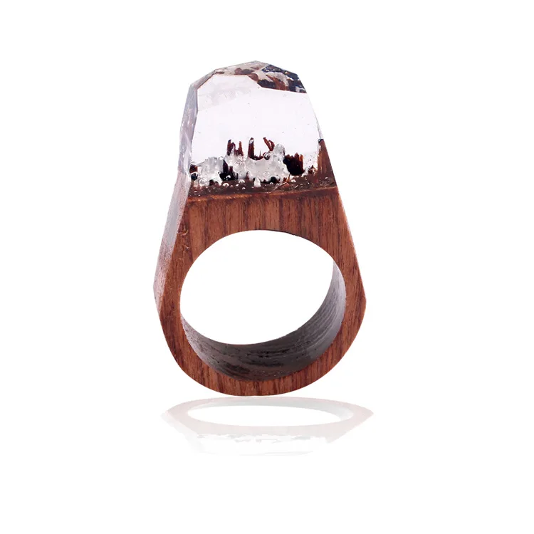 Moda creativa stile etnico fatto a mano anello in legno a punta gemme imitazione resina anelli magici tempo eterno amanti originali anello regalo