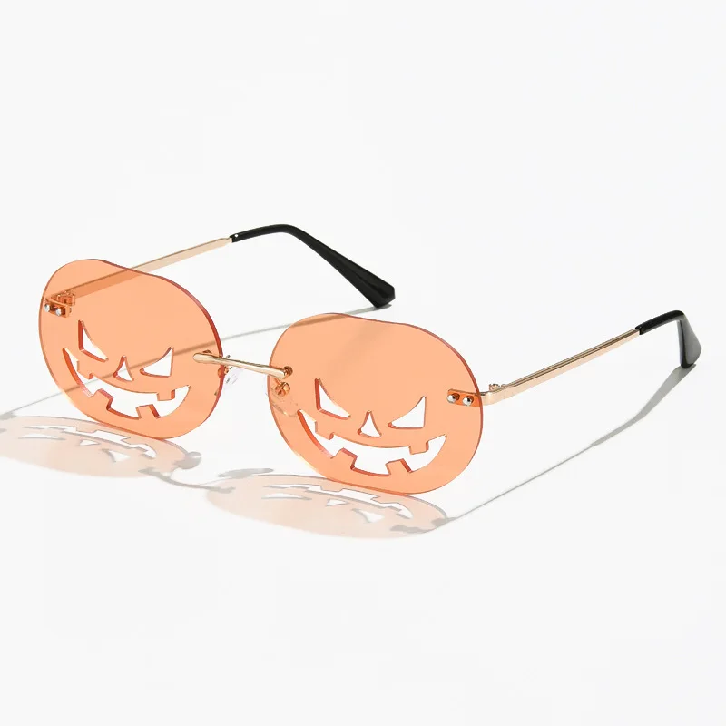 

Rimless Pumpkin Shape Sunglasses Women Men 2020 Oval Alloy Hollow Sun Glasses Female Halloween Pumpkin Punk Eyeglasses Oculos