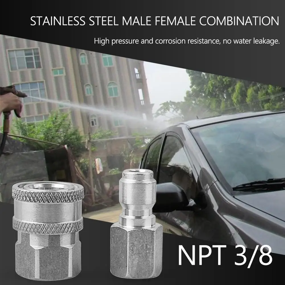 

Car Cleanig Gun Accessories NPT 3/8 Inch Stainless Steel Quick Connect Fitting Pressure Washer Coupler Connector Adapter Set