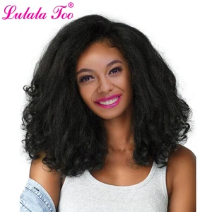 20 дюймов, короткий прямой синтетический парик Yaki для женщин, афро-американский парик с боковой частью, натуральный черный термостойкий парик