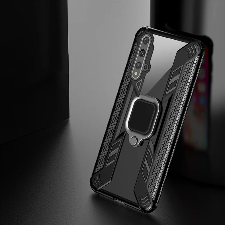 Чехол для Honor 20, автомобильный держатель, кольцо, чехол для Huawei Honor 8x 10 20 lite 10i 20i P smart, ударопрочный защитный прозрачный чехол - Цвет: black