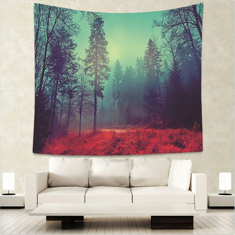 

Nordic Deep Forest Tapestry Wall Hanging Tapestries Throw Bedspread Blanket Rug Home Bedroom Decor Yoga Mat Picnic Cloth