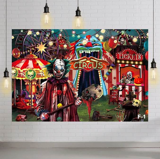 Enlarge Halloween Evil Circus Theme Backdrop for Photography Clown Creepy Carnival Haunted House Horror Scary Birthday Party Supplies