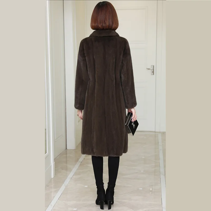 Женское пальто из норки повседневное искусственного меха с отворотом и