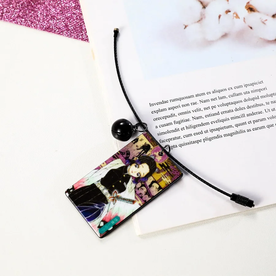 Anime Demon Slayer Kimetsu no Yaiba Keychains Acrylic Kamado Tanjirou Cosplay Double Sides Print With Bell Key Rings Bag Pendant