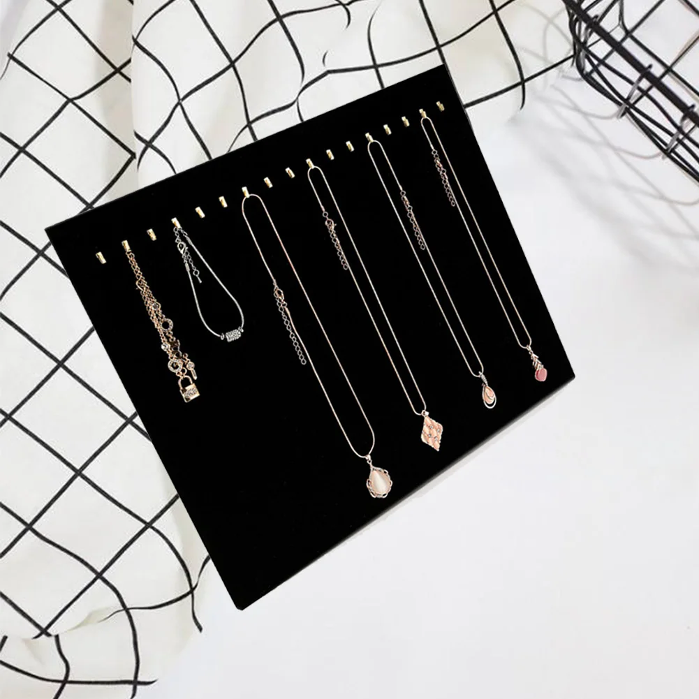 

Large Display Surface Flannel Covered Jewelry Tray with 17 Hooks Jewelry Display Tray with Support on The Back